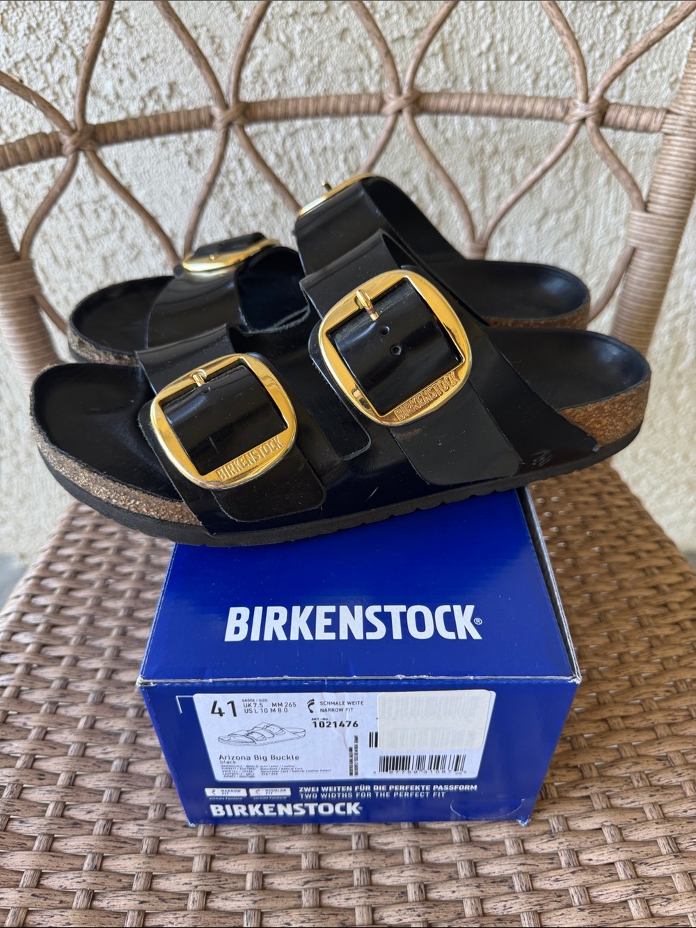 Birkenstock Arizona Big Buckle Sandals in Black with Gold Buckles - Picture 5 of 10